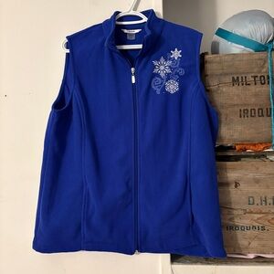 Alia Blue Fleece Zip-Up Vest with Snowflake Embroidery Size Large